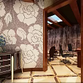Elegant Office Interior With Wooden Ceiling Skylights Chandeliers Armchairs And Round Coffee Table