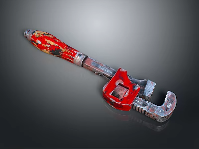Industrial Red Adjustable Wrench Tool With Metal Body And Textured Handle 3d model