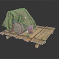 Industrial Equipment Setup With Canvas Covered Metal Drum On Wooden Pallet