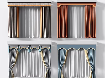 Various Colors Curtains With Elegant Designs Decorative Valances And Pleated Panels 3d model