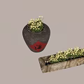 Courtyard Garden With Black Pottery Jar Red Fu Character And Rectangular Stone Trough White Flowers