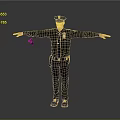 Police Man Wearing Uniform And Hat Standing With Arms Outstretched And Equipment On Gray Background