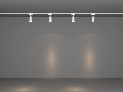 Ceiling Mounted Track Spotlights Illuminating Gray Wall With Soft Light Spots 3d model