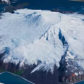 Natural Garden Landscape With Snowy Mountain Thick Snow Blue Ocean Rocky Terrain And Green Vegetation