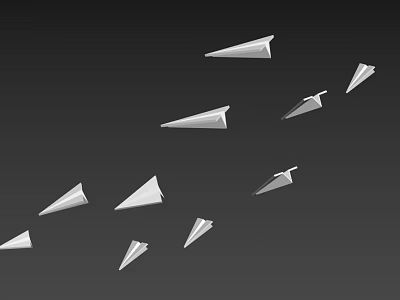 Multiple White Paper Planes Flying in Different Directions Against Gray Background 3d model
