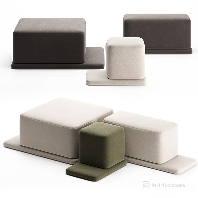 Modern Minimalist Upholstered Ottoman Set with Beige Gray Green and Neutral Tones 3d model 