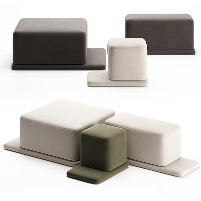 Modern Minimalist Upholstered Ottoman Set with Beige Gray Green and Neutral Tones 3d model