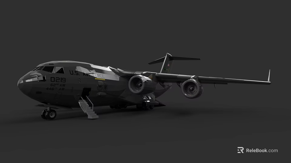 Military Transport Weapon Aircraft With US Air Force Markings Twin Engines And Boarding Ladder 3d model 