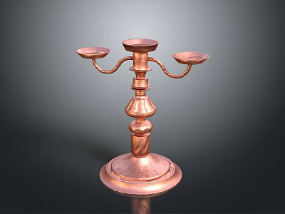 Copper Three Arm Candle Holder With Decorative Base And Classic Design 3d model