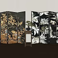 Middle Ancient Retro Screen Wooden Screen Middle Ancient Screen Combination Folding Screen Shrink Screen 3d model