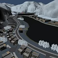 Birds Eye View Planning of Scenic Nighttime Waterfront with Illuminated Buildings and Trees