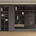 Modern Black Bookcase With Glass Doors Storage Compartments Books And Decorative Vases