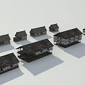 Traditional Wooden Houses With Various Sizes And Dark Rooftop Designs
