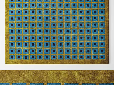 Modern Blue and Gold Square Rug with Intricate Geometric Square Patterns 3d model