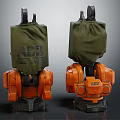 Two Orange Robots Covered With Green Cloth Featuring ACB ROBOT Text 3d model