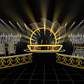 Opulent Stage Design Featuring Circular Platform Black Gold Elements And Dynamic Lighting 3d model