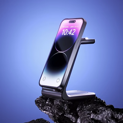 Modern Smartphone On Foldable Stand With Bright Screen Display And Sleek Design 3d model