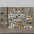 Modern Kitchen Storage Cabinet Rack With Multiple Shelves Lighting And Kitchen Items 3d model