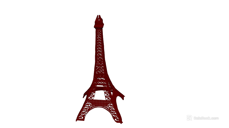 Simple Iconic Red Eiffel Tower Silhouette Design On White Background 3d model 