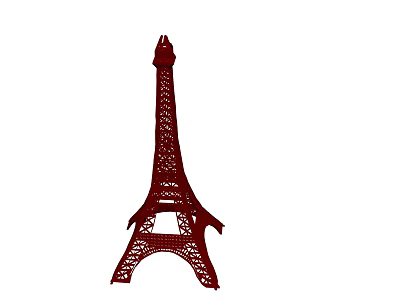 Simple Iconic Red Eiffel Tower Silhouette Design On White Background 3d model