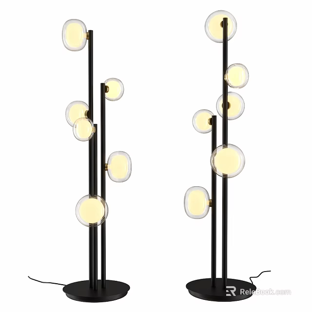 Modern Floor Lamps With Multiple Globe Shades And Black Poles 3d model 