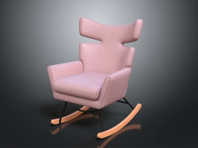 Pink Upholstered Rocking Accent Chair Featuring Wooden Rocking Legs And Modern Stylish Design 3d model