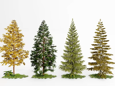 Various Colored Arbor Trees with Yellow Green and Snow Covered Foliage on Grass 3d model