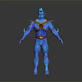 Blue Scaled Humanoid Character With Orange Armor And Horned Head Fantasy Figure