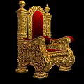 Intricate Golden Carved Throne With Red Upholstered Seat And Armrests