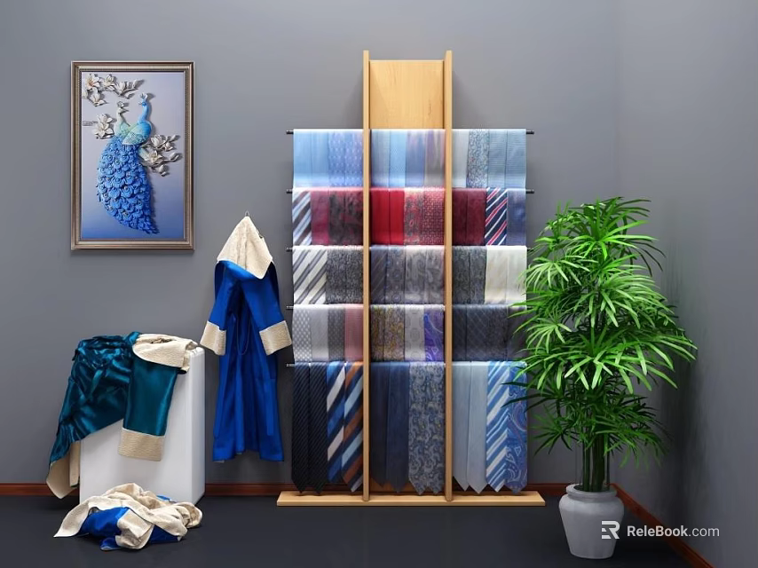Home Decor Scene With Scarf Rack Robe Decorative Painting And Indoor Plant 3d model 