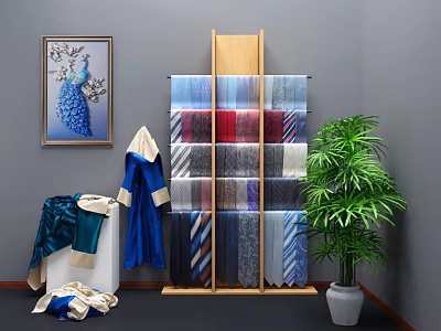 Home Decor Scene With Scarf Rack Robe Decorative Painting And Indoor Plant 3d model