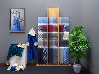 Home Decor Scene With Scarf Rack Robe Decorative Painting And Indoor Plant 3d model