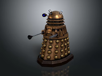 Bronze Mechanical Robot Character With Dome Eyestalk And Spherical Bumps On Base 3d model