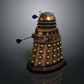 Bronze Mechanical Robot Character With Dome Eyestalk And Spherical Bumps On Base