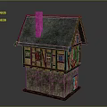 Traditional Timber Frame 3D House Model With Stone Walls Tiled Roof And Chimney