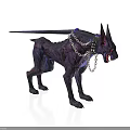 Mythical Dog Like Creature With Chain Collar Horns And Glowing Purple Accents