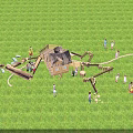 Outdoor Kids Playground With Wooden Play Structures And Green Trees On Grass