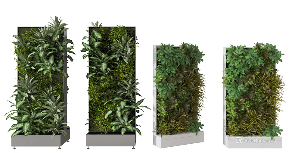 Various Living Plant Wall Designs With Lush Greenery And Modern Bases For Indoor Decor 3d model 