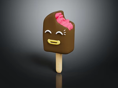 Chocolate Popsicle With Smiling Face And Pink Filling Sweet Dessert Treat 3d model