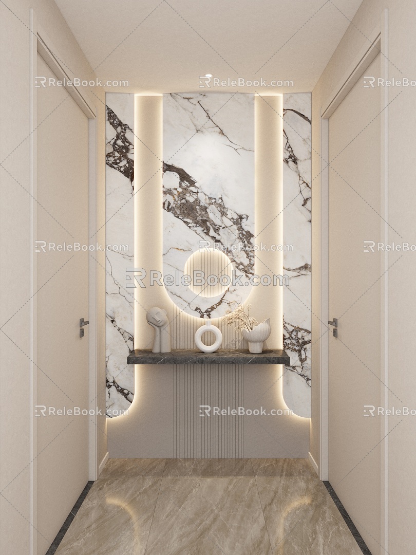 Cream Simple Wind Suspension Shape Curved Light Strip Corridor End View Entrance 3d model