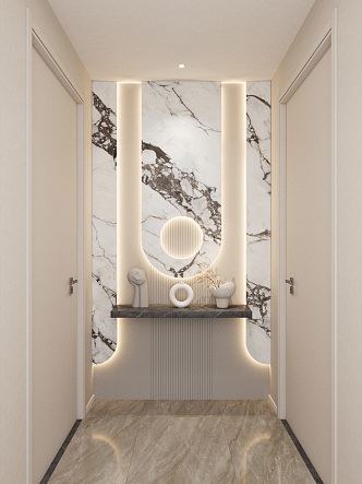 Cream Simple Wind Suspension Shape Curved Light Strip Corridor End View Entrance 3d model