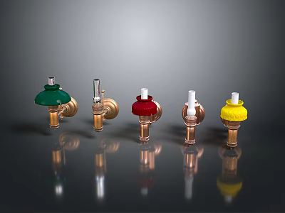 Modern Decorative Pendant Lights With Green Red Yellow Shades And Copper Bases 3d model