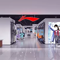 Sports Retail Store Interior With Sneaker Display Racks And Sportswear Mannequin