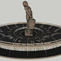 Classic Fountain Featuring Child Statue Holding Bucket on Circular Base with Inscriptions