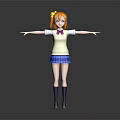 Game and Movie Character 3D Model with Orange Hair Pigtails White Top Blue Plaid Skirt