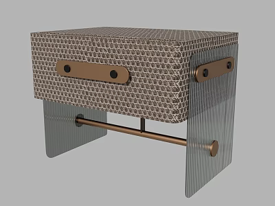 Modern Bedside Table With Grid Pattern Surface Round Metal Knobs And Striped Frame 3d model