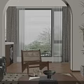 Modern Cozy Living And Dining Room With Dark Wood Furniture And Soft Warm Indoor Lighting