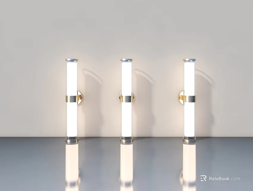 Slim Modern Glass Shade Wall Lamps With Golden Metal Base Mounted On White Wall 3d model 