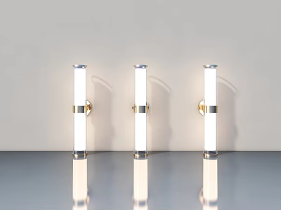 Slim Modern Glass Shade Wall Lamps With Golden Metal Base Mounted On White Wall 3d model