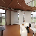 Elegant Open Lounge Interior With Marble Bar Counter Seating Area And Pendant Lighting